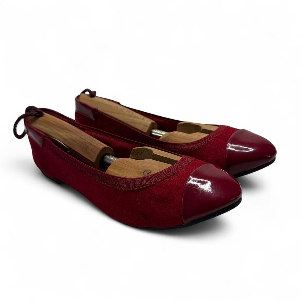 Red Burgundy ballet flats with patent leather toe caps size 5
